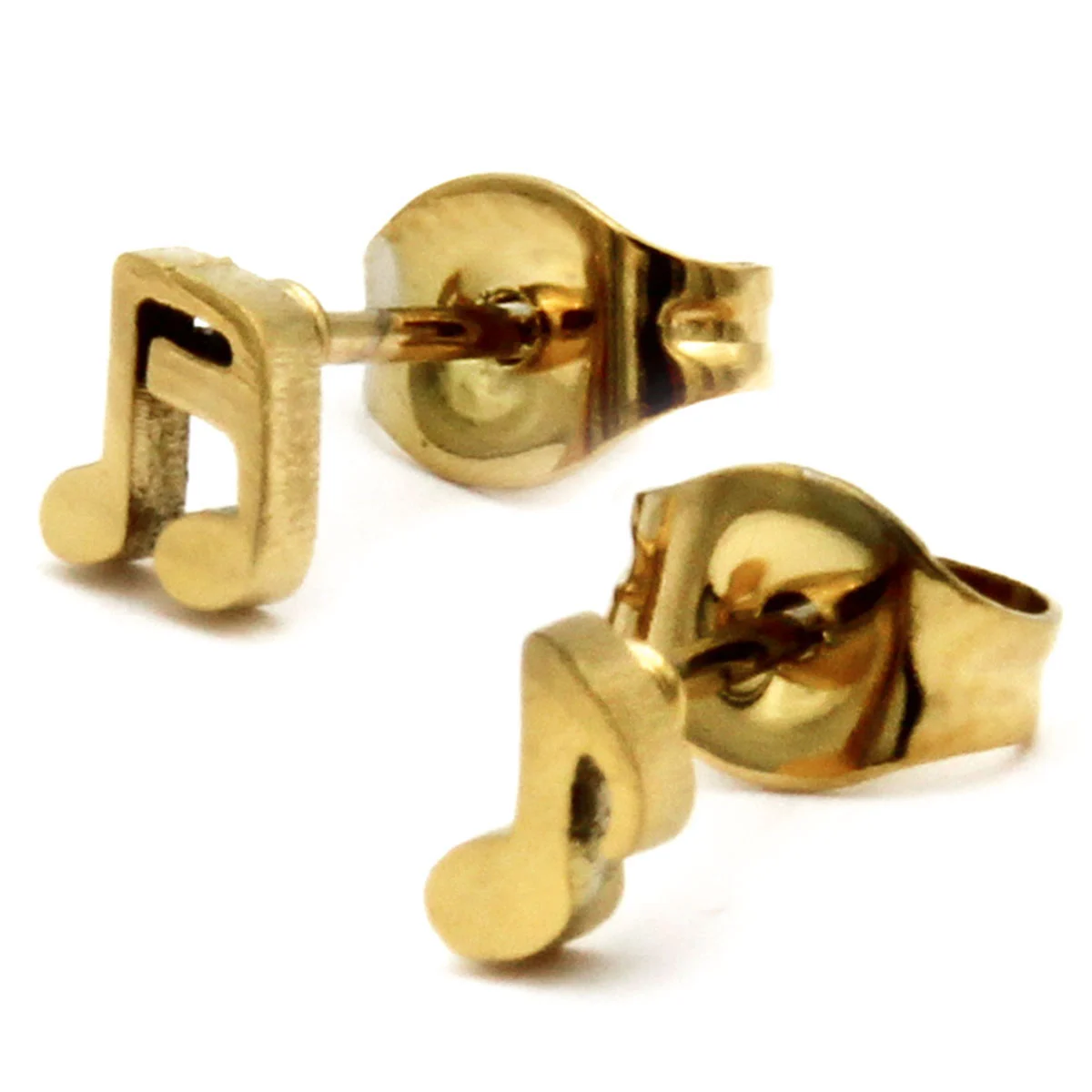 Arete Tipo Broquel Acero Dorado Mini Nota Musical