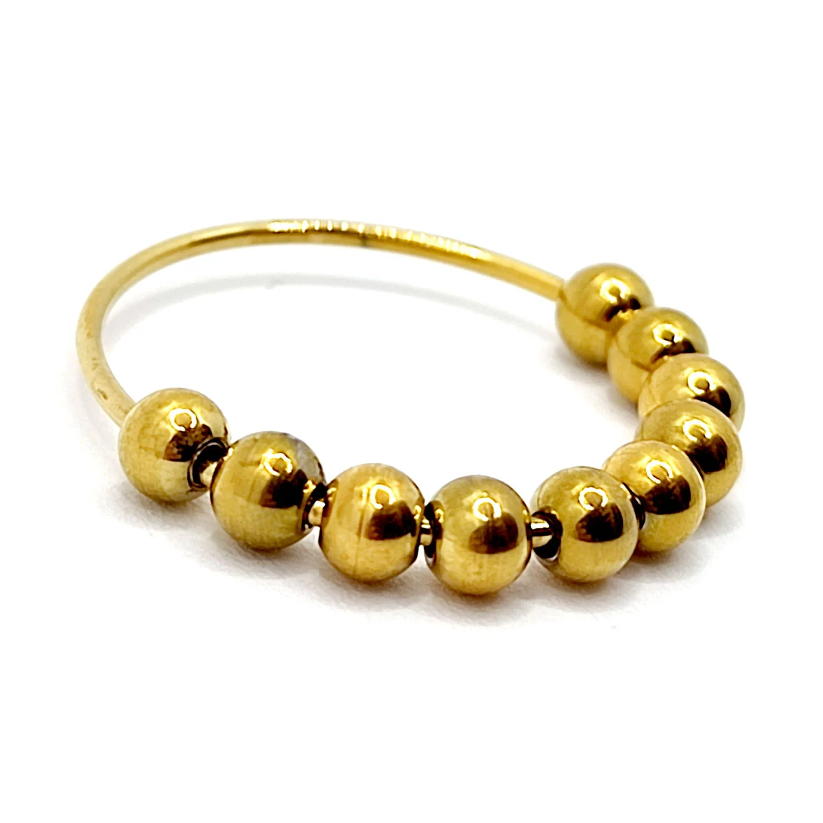 Anillo Acero Dorado Cuentas Movibles Anti Estrés Ansiedad