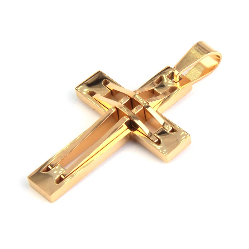 Dije Acero inox Dorado Cruz Latina Doble Linea Golden