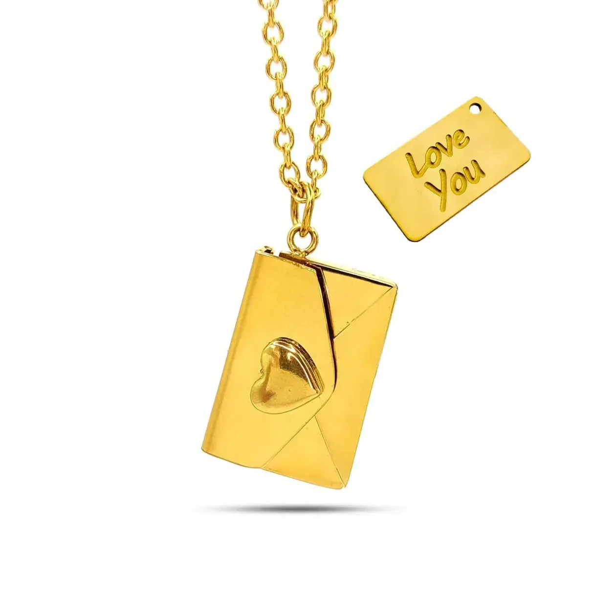Collar Acero Sobre Corazon Carta Love You Para Grabado
