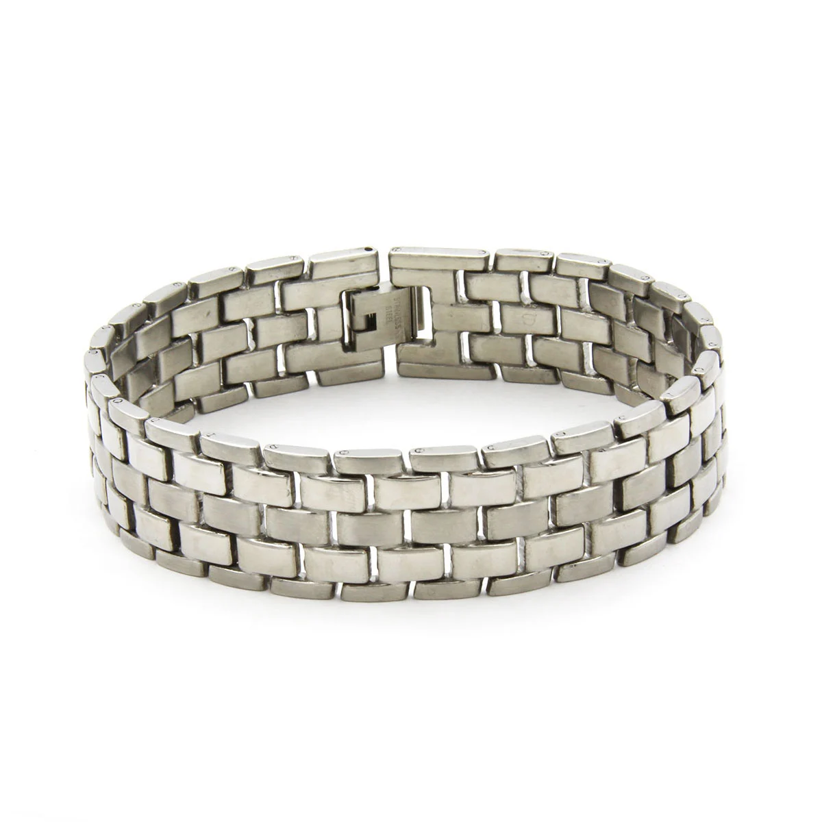 Pulsera Tipo Esclava Acero Plateado Eslabón Ladrillo 18mm