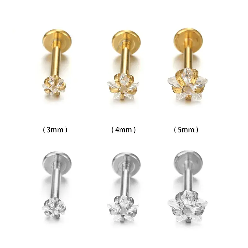 Piercing de Oreja Acero Estrella Zirconia Cubica Clara