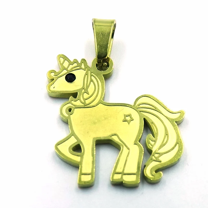 Dije Acero Inoxidable Dorado Unicornio Fantasía