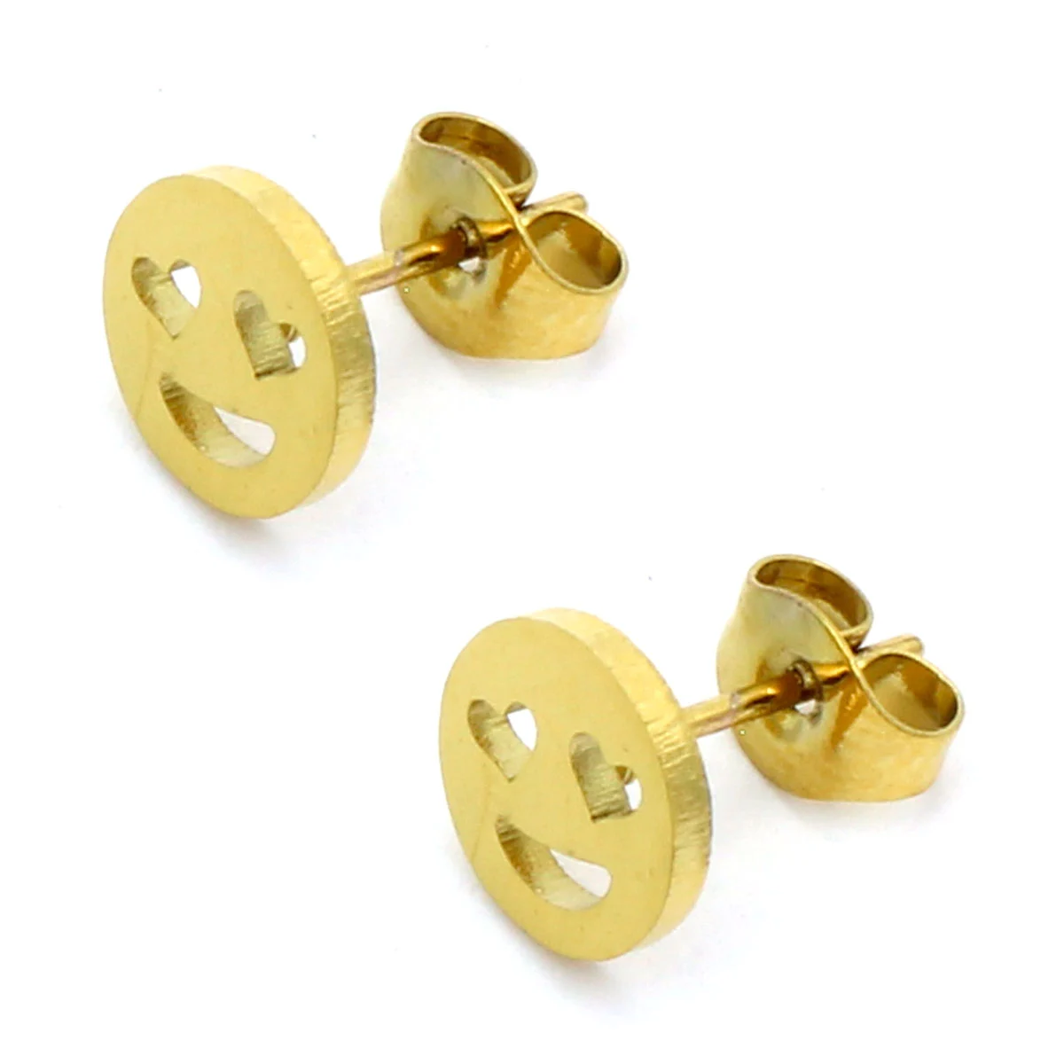 Aretes Acero Inox Dorado Tipo Broquel Emoticon Carita