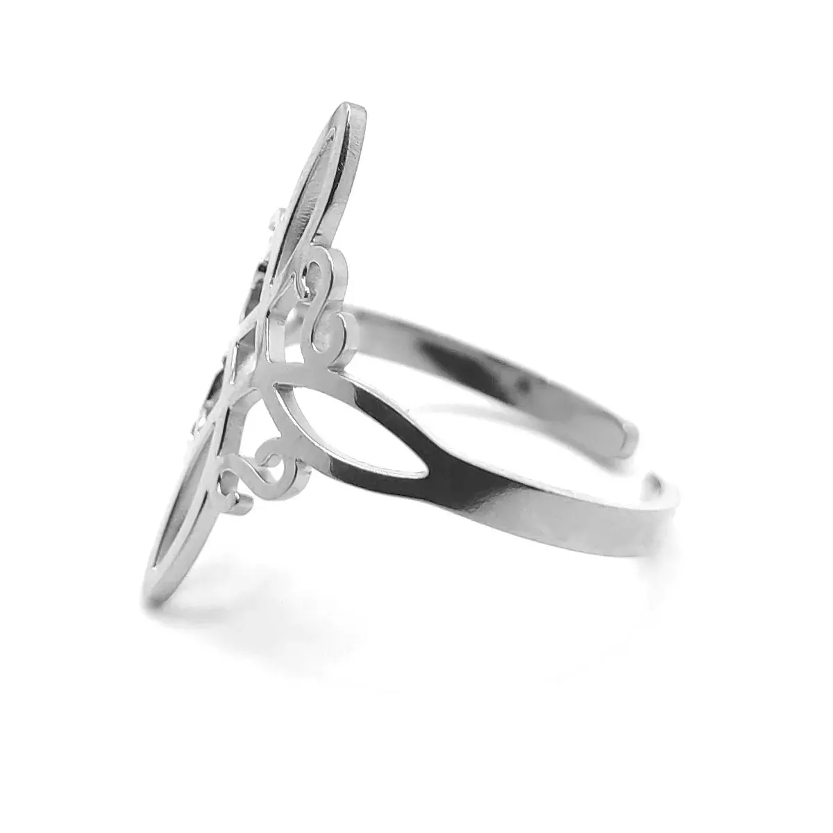 Anillo Acero Plateado Ajustable Nudo de Bruja Protección