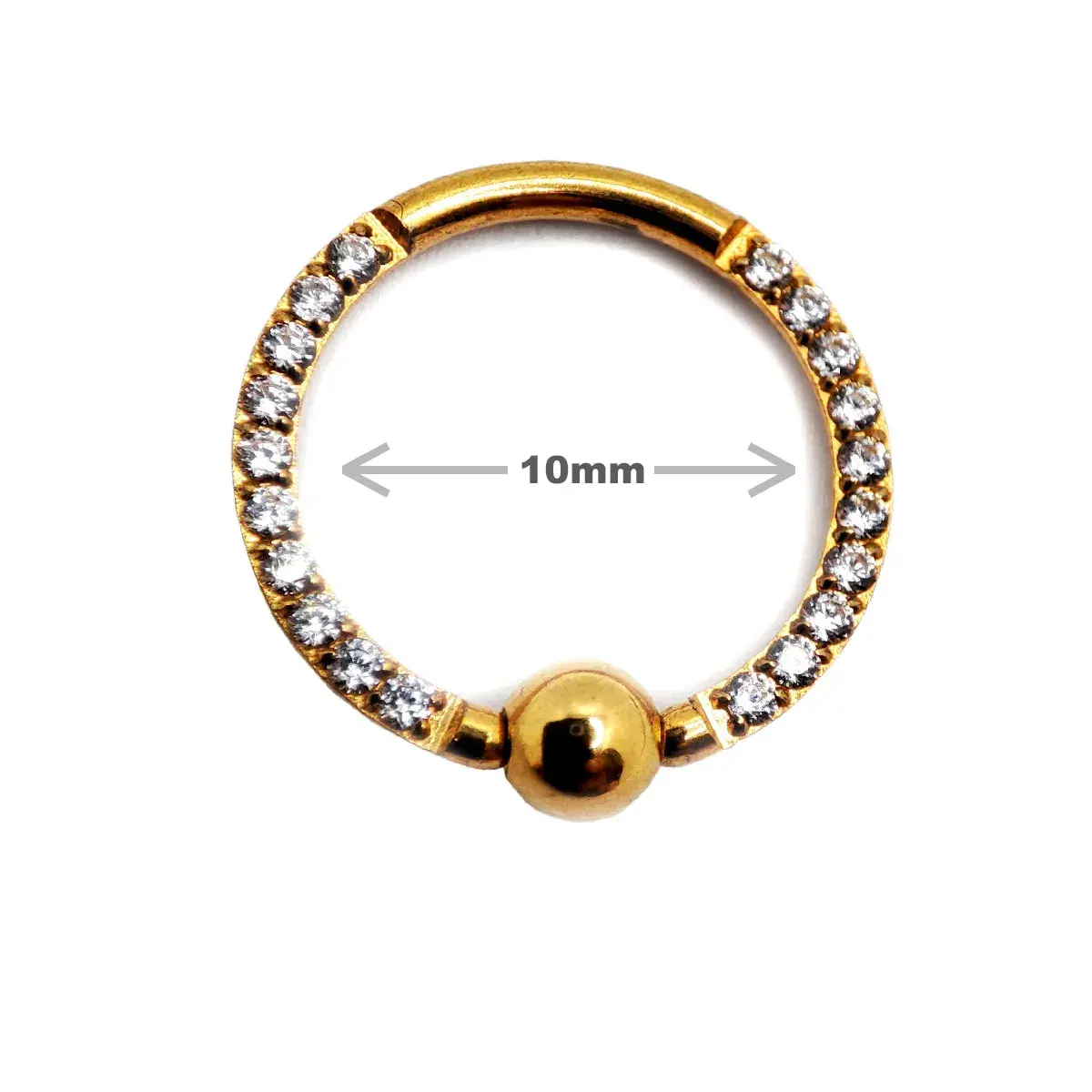 Arete Acero Dorado Tipo Piercing Aro Captive 10mm Cristal