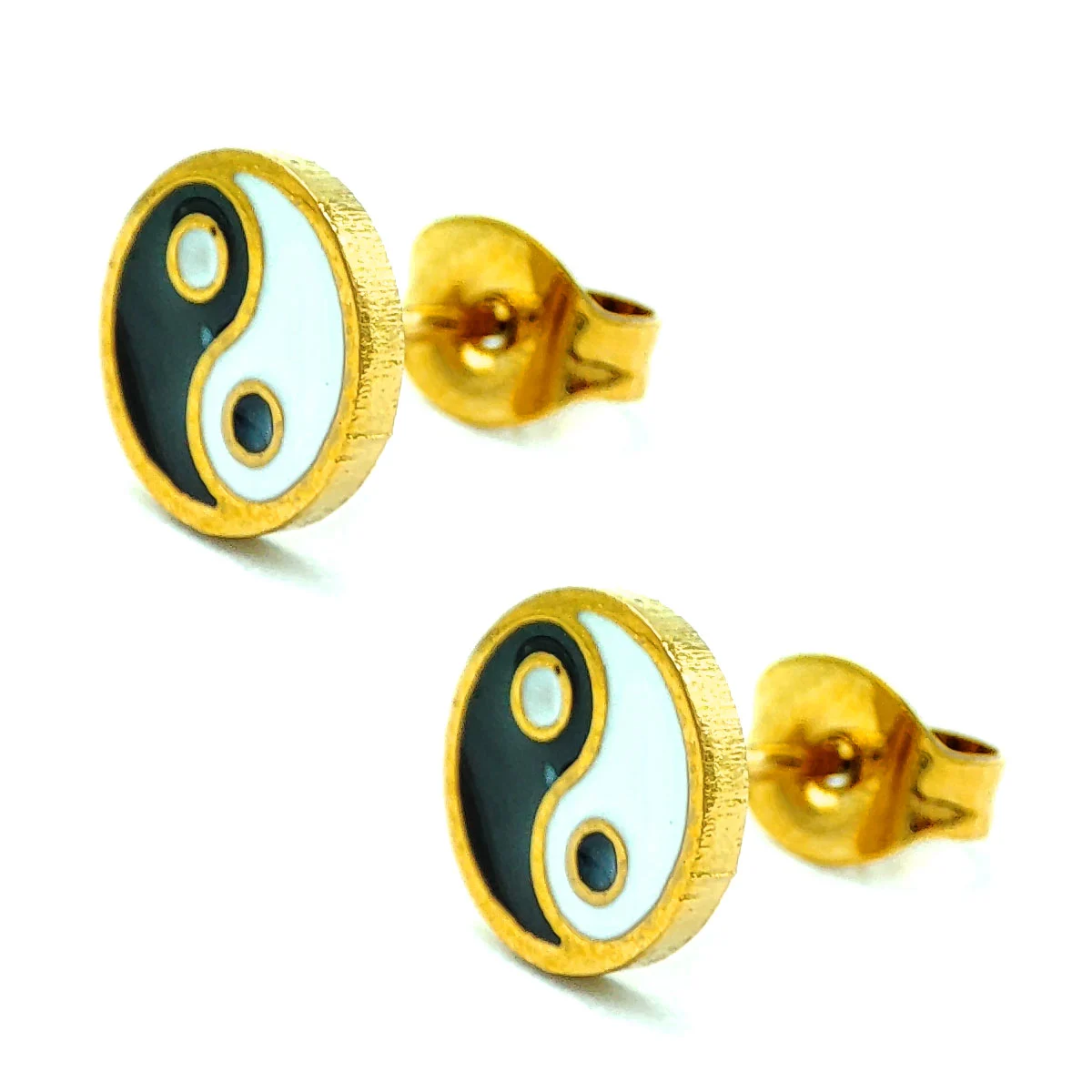 Aretes Acero Inoxidable Dorado Tipo Broquel Yin Yang