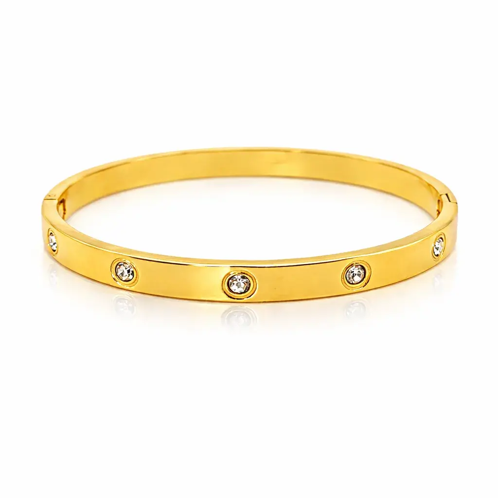 Pulsera Acero Brazalete Zirconias Circulares Sencillo