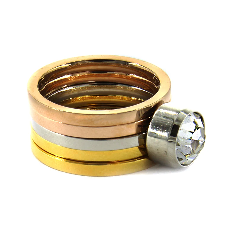 Anillo Acero Colores Mujer Triple Cocktail Elegante Lux