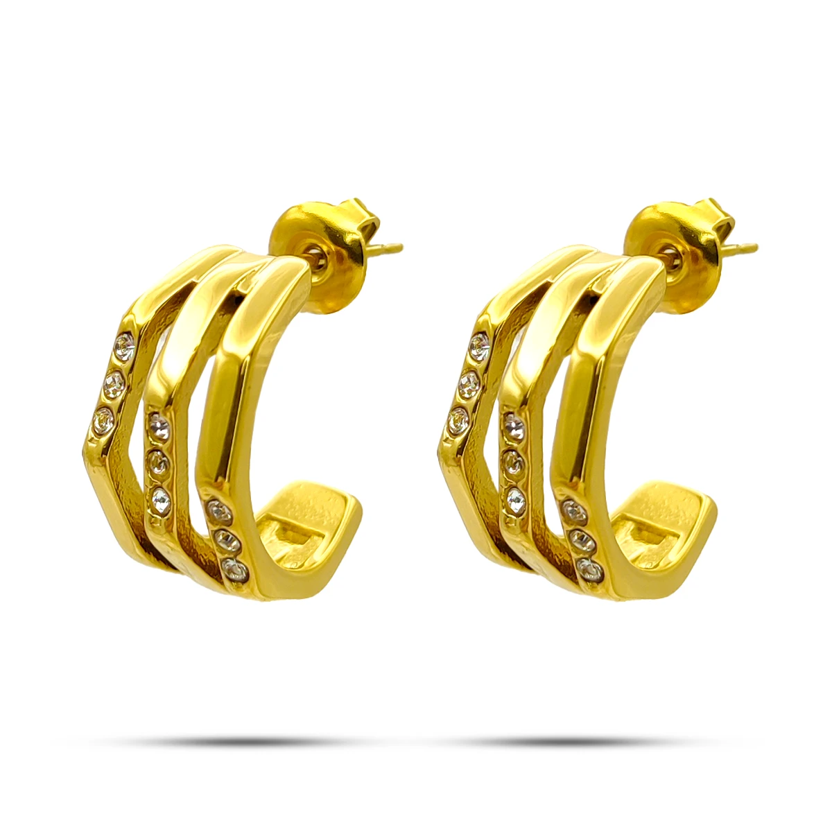 Aretes Acero Media Arracada Triple Geometricas Cristales