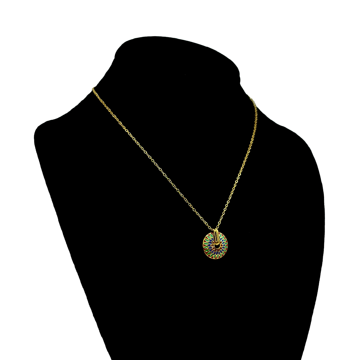 Collar Acero Dorado Mandala Multicolor Redondo Boho