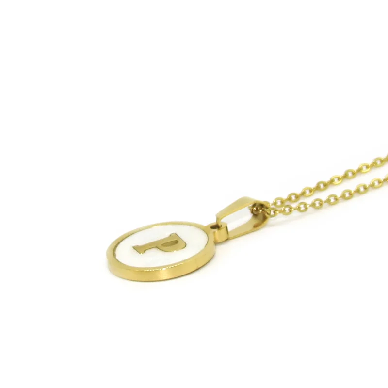 Collar Acero Dorado Letra P Madre Perla