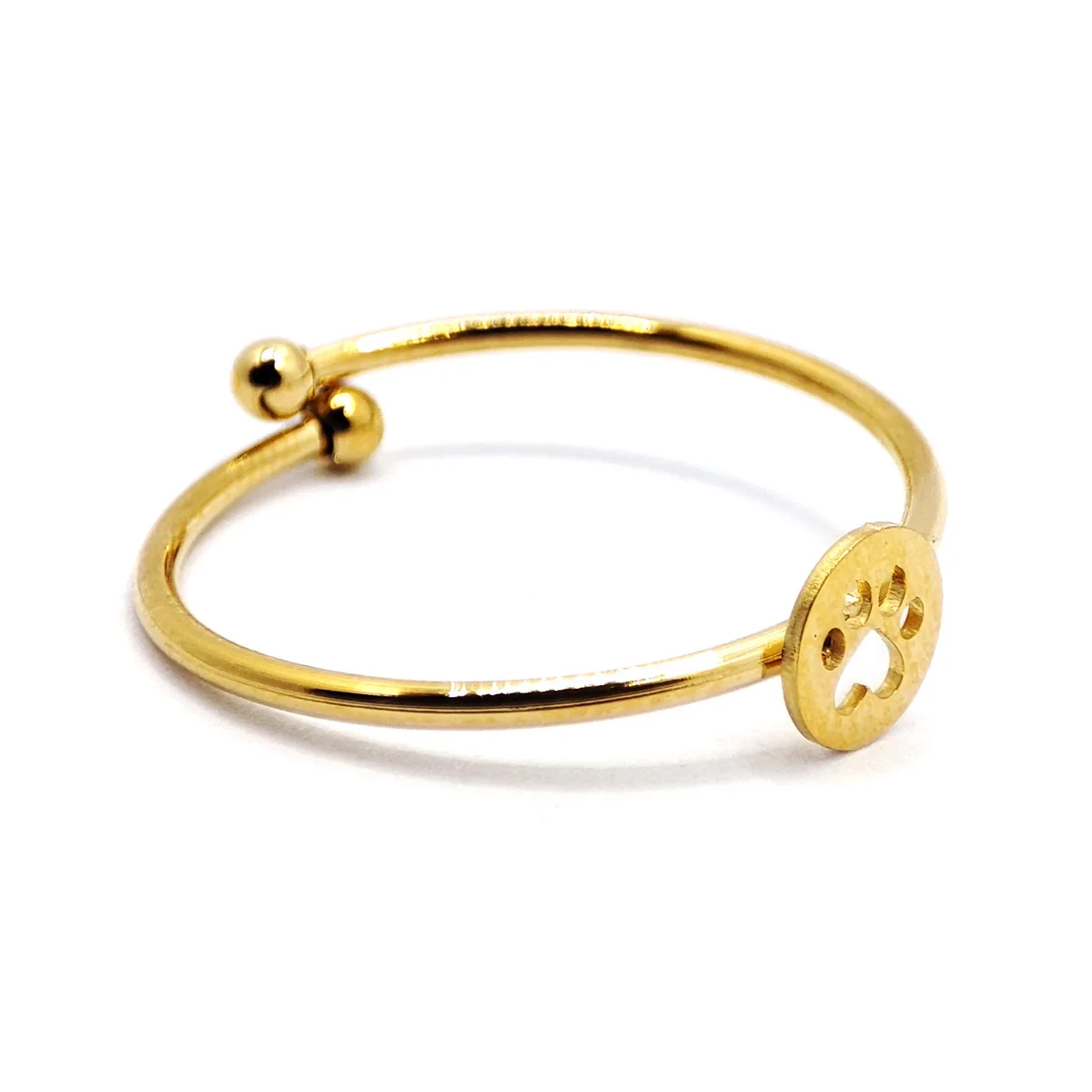 Anillo Acero Dorado Delgado Huella Perro Gato Ajustable