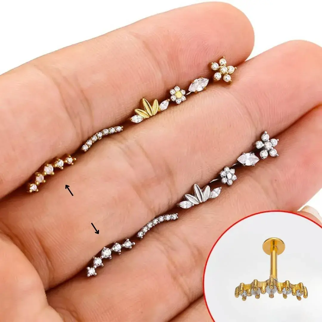 Piercing de Oreja Acero Curvo 5 Zirconias Trepador