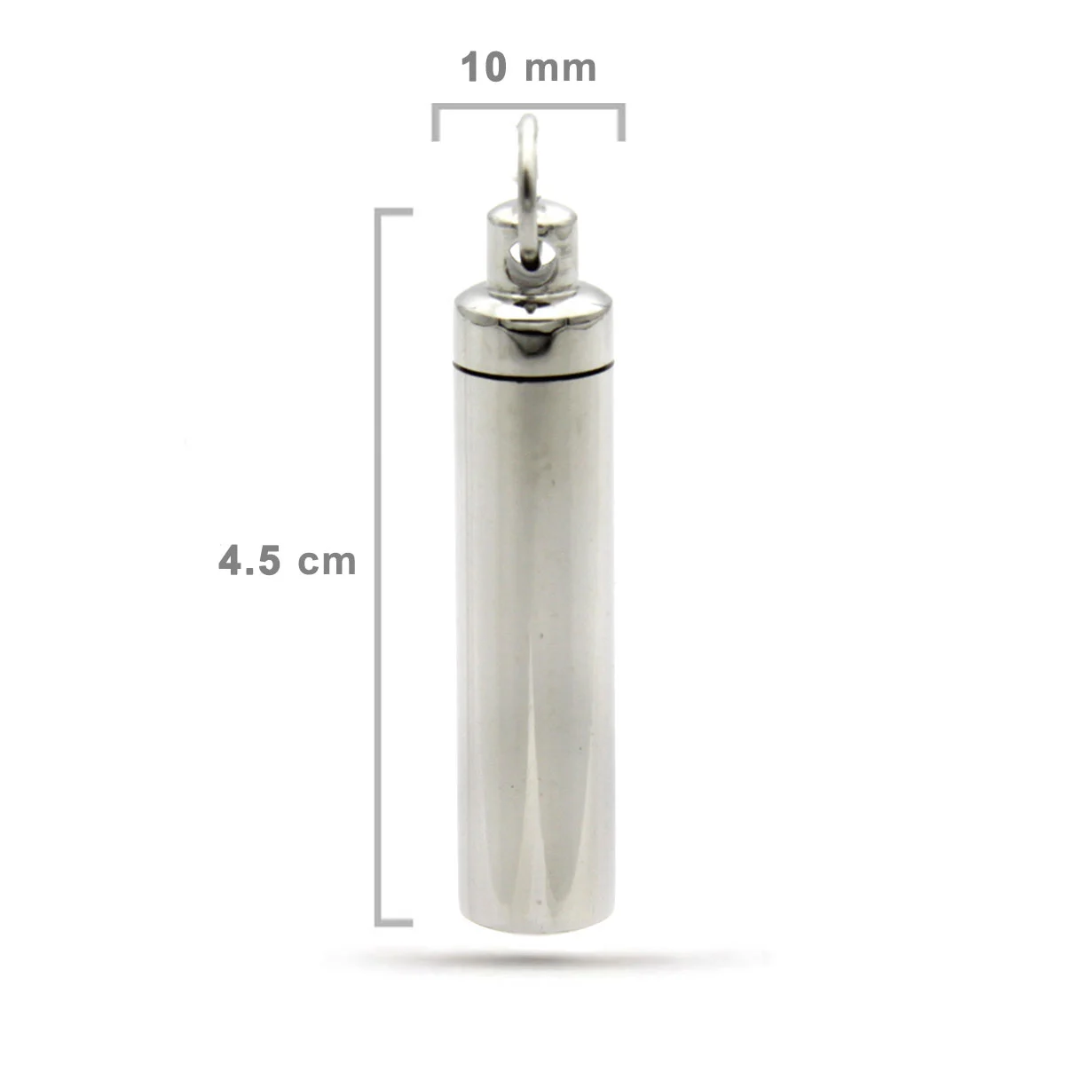 Dije Tipo Urna Cenizas Acero Plateado Cilindro 4.5cmx10mm