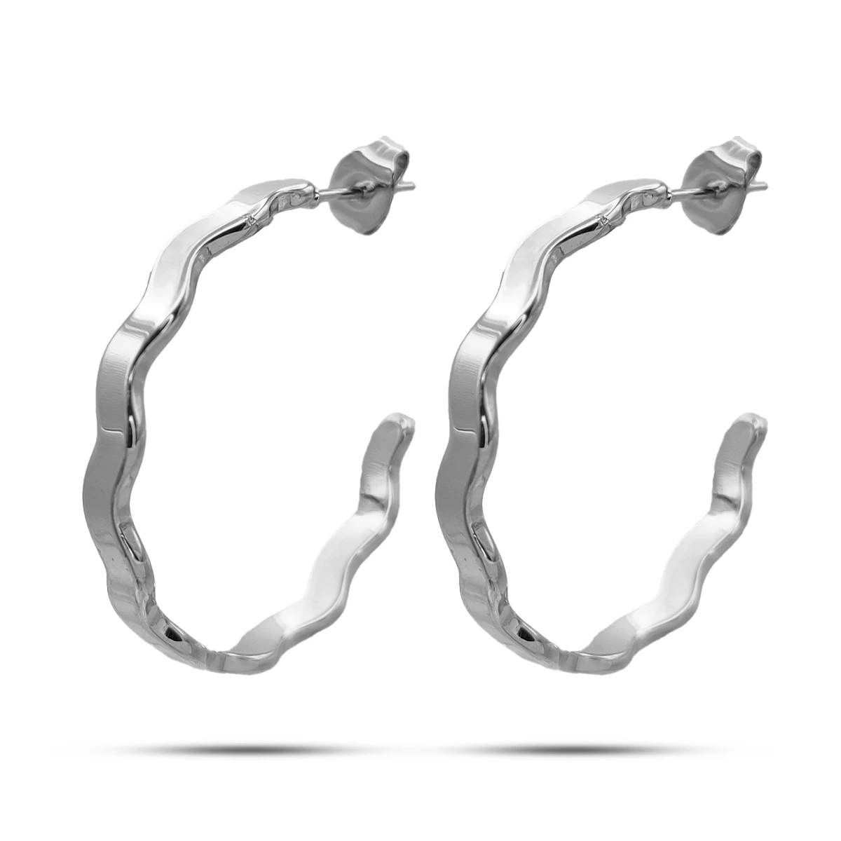 Aretes Acero Arracadas Onduladas Lisas Delgadas 30 mm