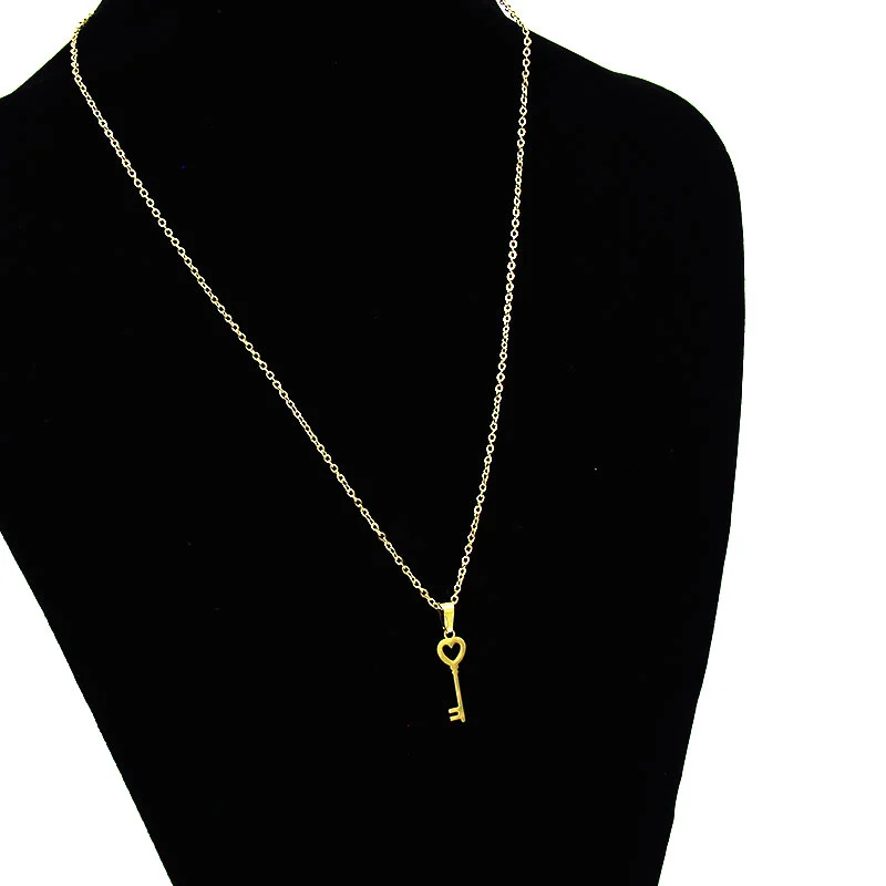 Set de Joyeria Acero Inox Dorado Corazon Llave Antigua