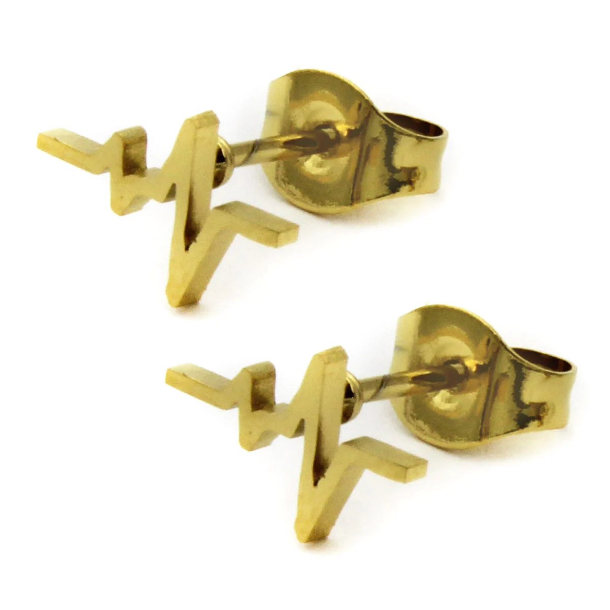 Set Joyeria Acero Dorado Electrocardiograma Corazon