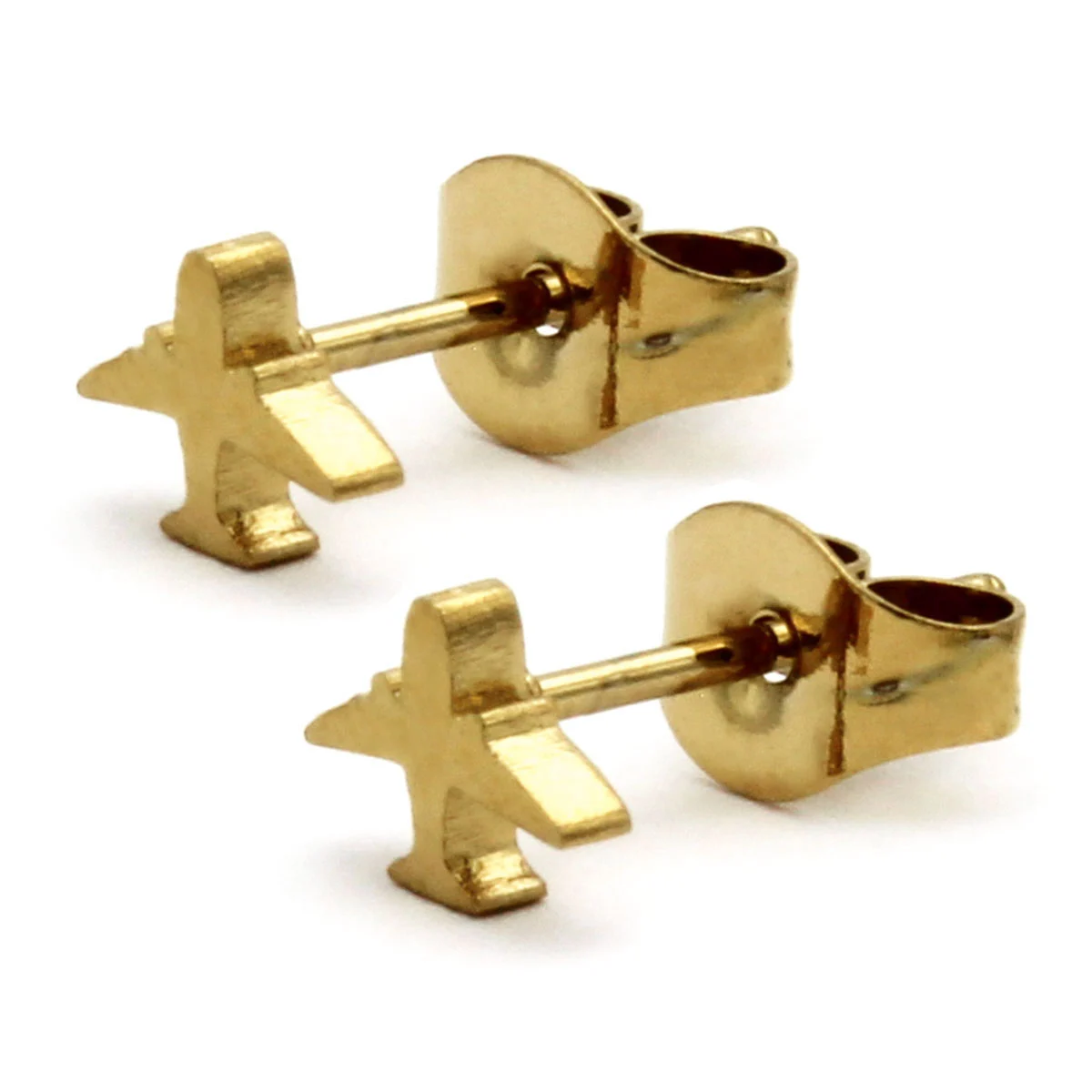 Arete Tipo Broquel Acero Dorado Mini Avion Avioneta Liso