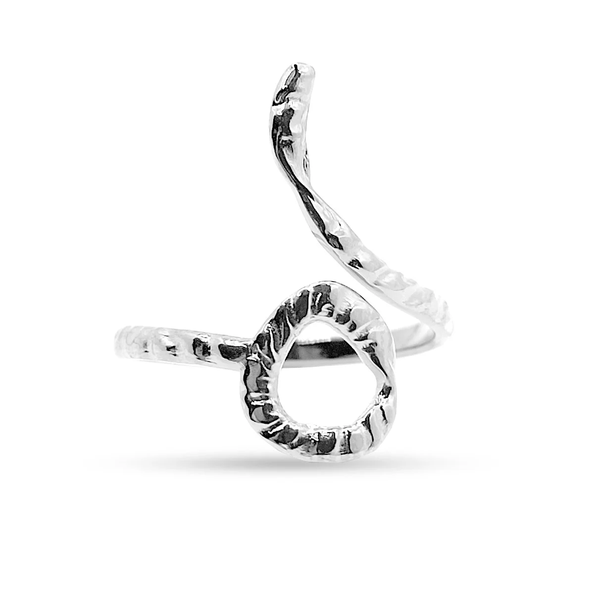 Anillo Acero Plateado Slim Delgado Martillado Ajustable