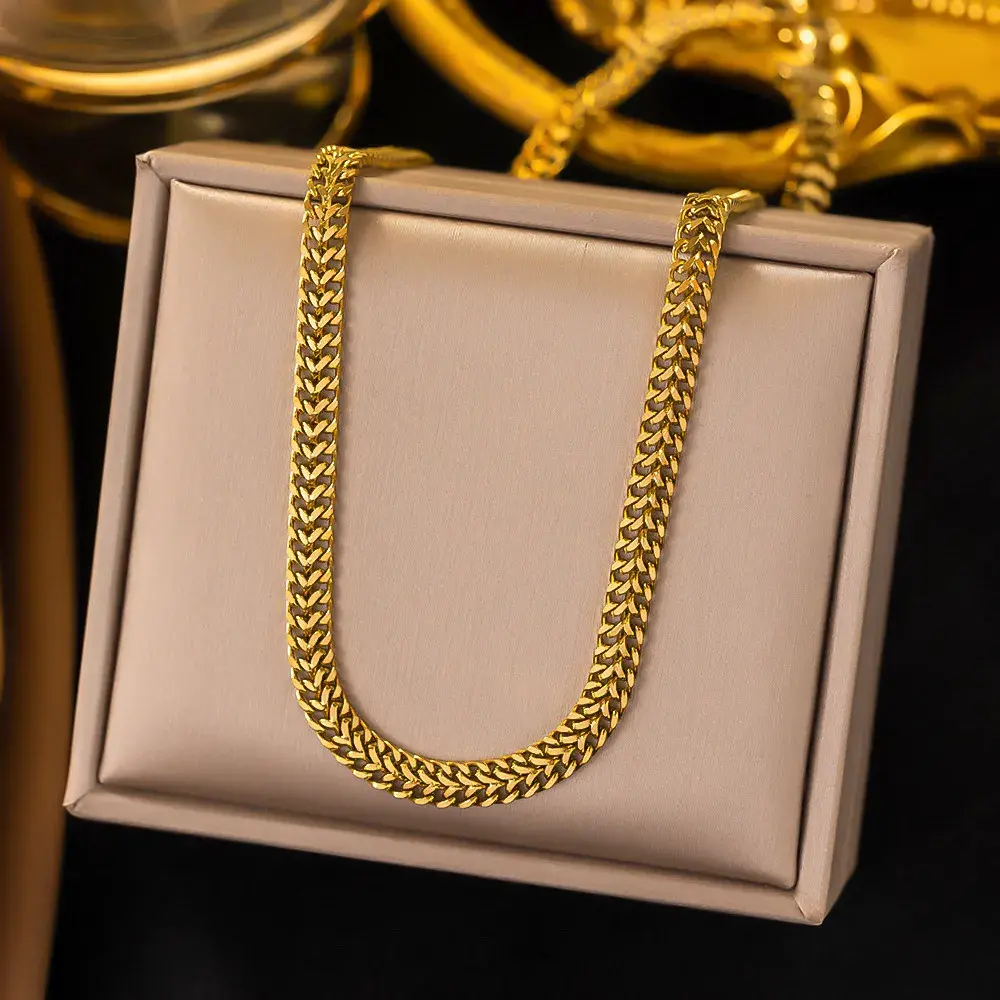 Cadena Acero Dorado Esclava Doble Fila Unida Cubana