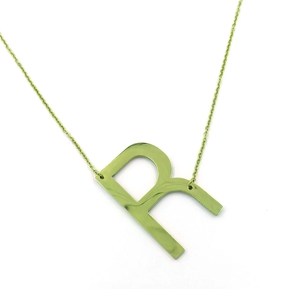 Collar Acero Inoxidable Dorado Letra R Gigante