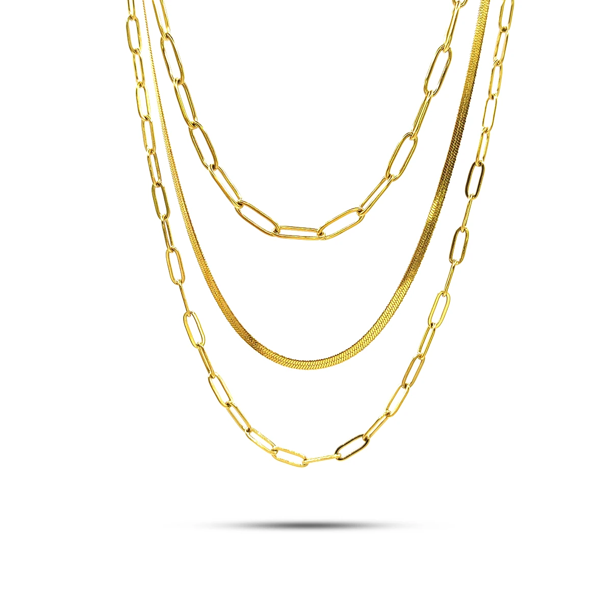 Collar Acero Triple Cadena Eslabon Oval  Pequeño Planchada