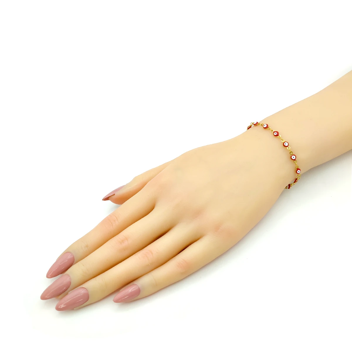 Pulsera Acero Dorado Protección Ojo Turco Rojo 4mm
