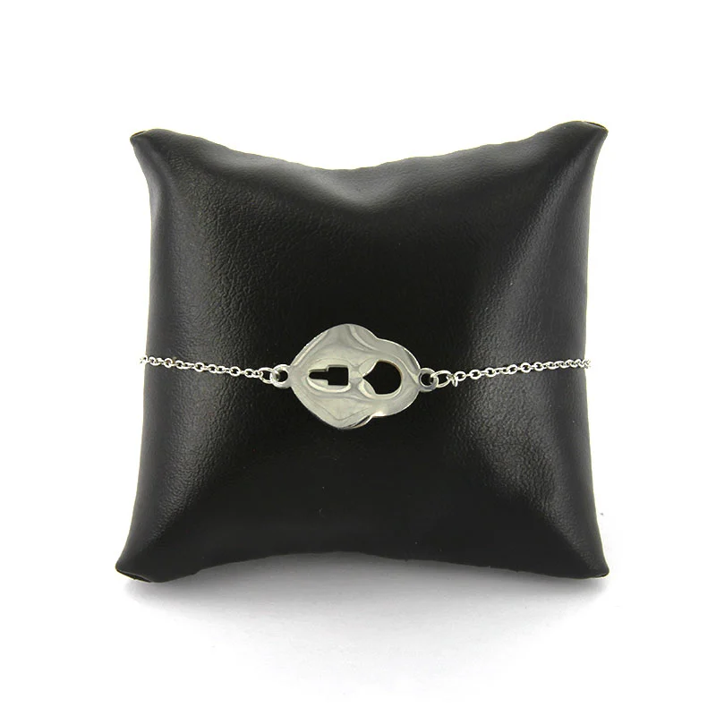 Pulsera Acero Inoxidable Plateado Corazon Candado