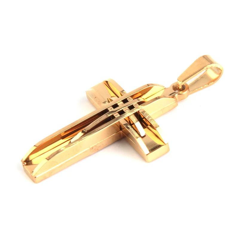Dije Acero Inox Dorado Cruz Latina Triple Línea Golden