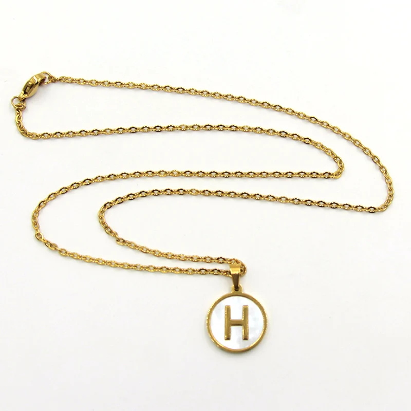 Collar Acero Dorado Letra H Madre Perla