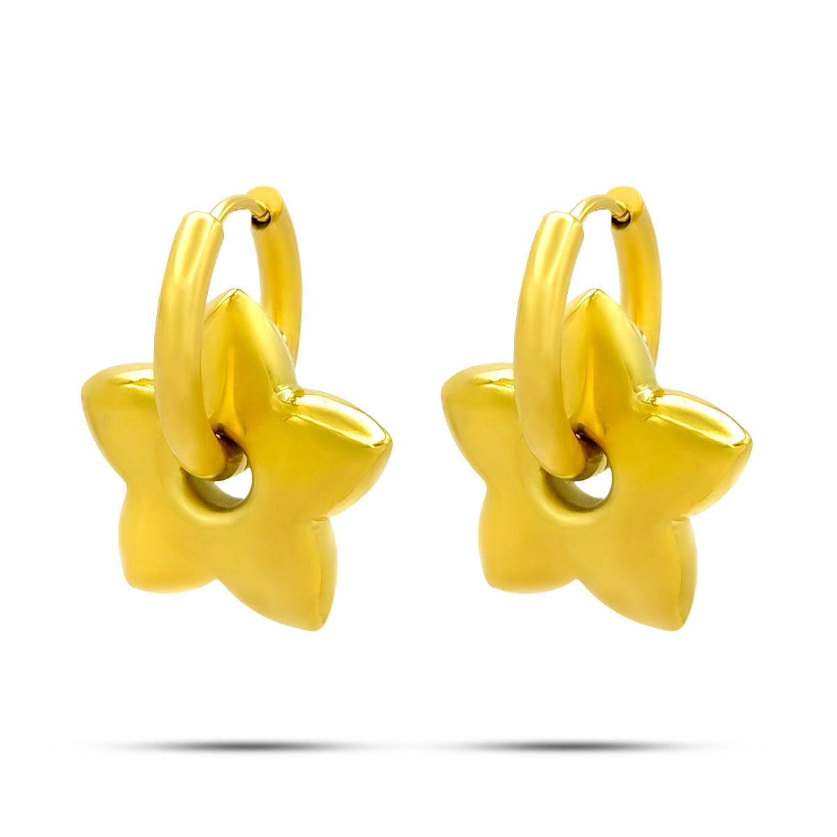 Aretes Acero Dorado Arracada Colgante Estrella Chunky