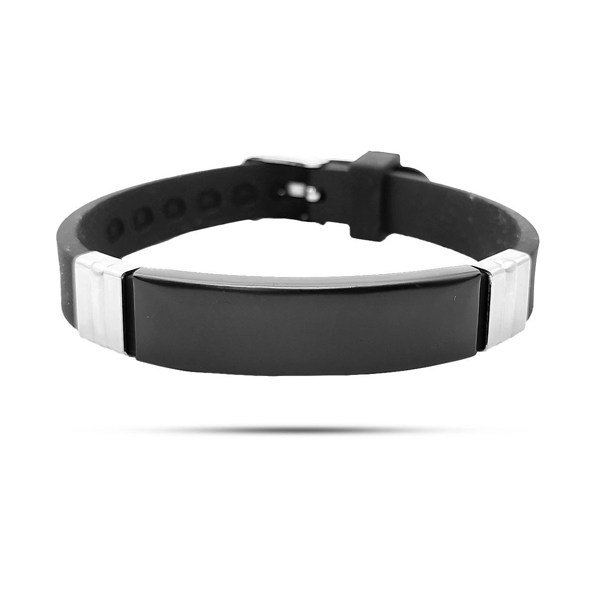 Pulsera Acero Inox Caucho Placa Lisa Correa Hebilla
