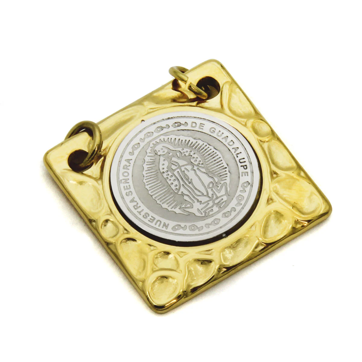Dije Acero Inox Bicolor Placa Virgen Guadalupe 21mm