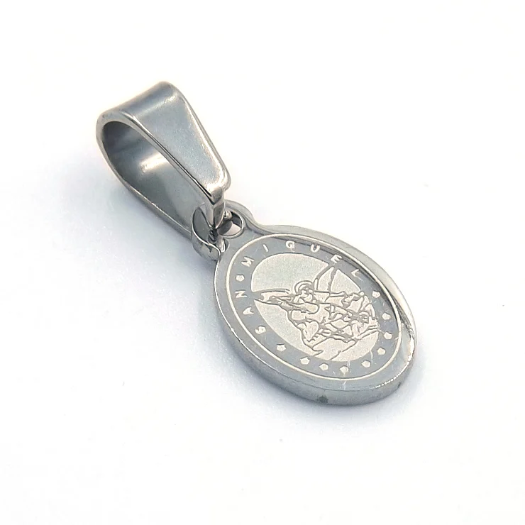Dije de Acero Plateado Mini Medalla San Miguel Arcangel