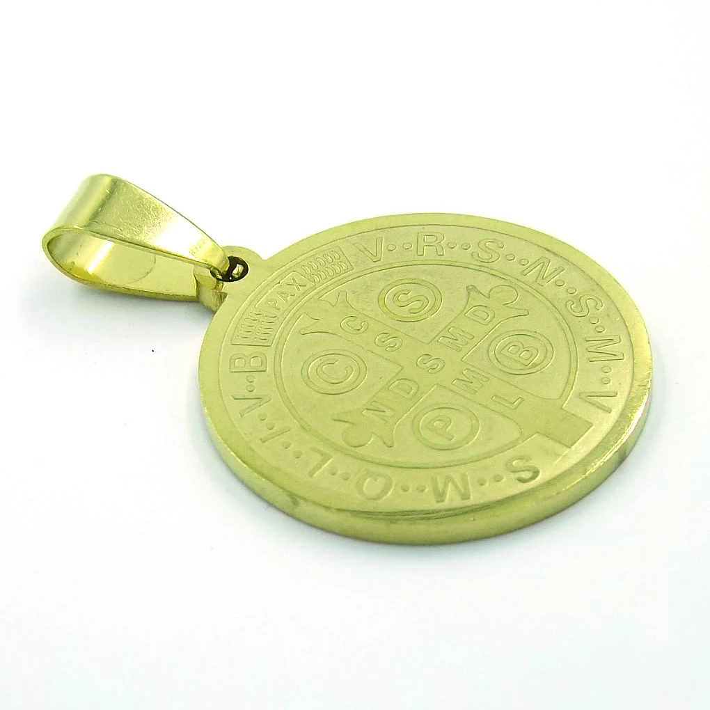 Dije de Acero Medalla Dorada San Benito 23mm