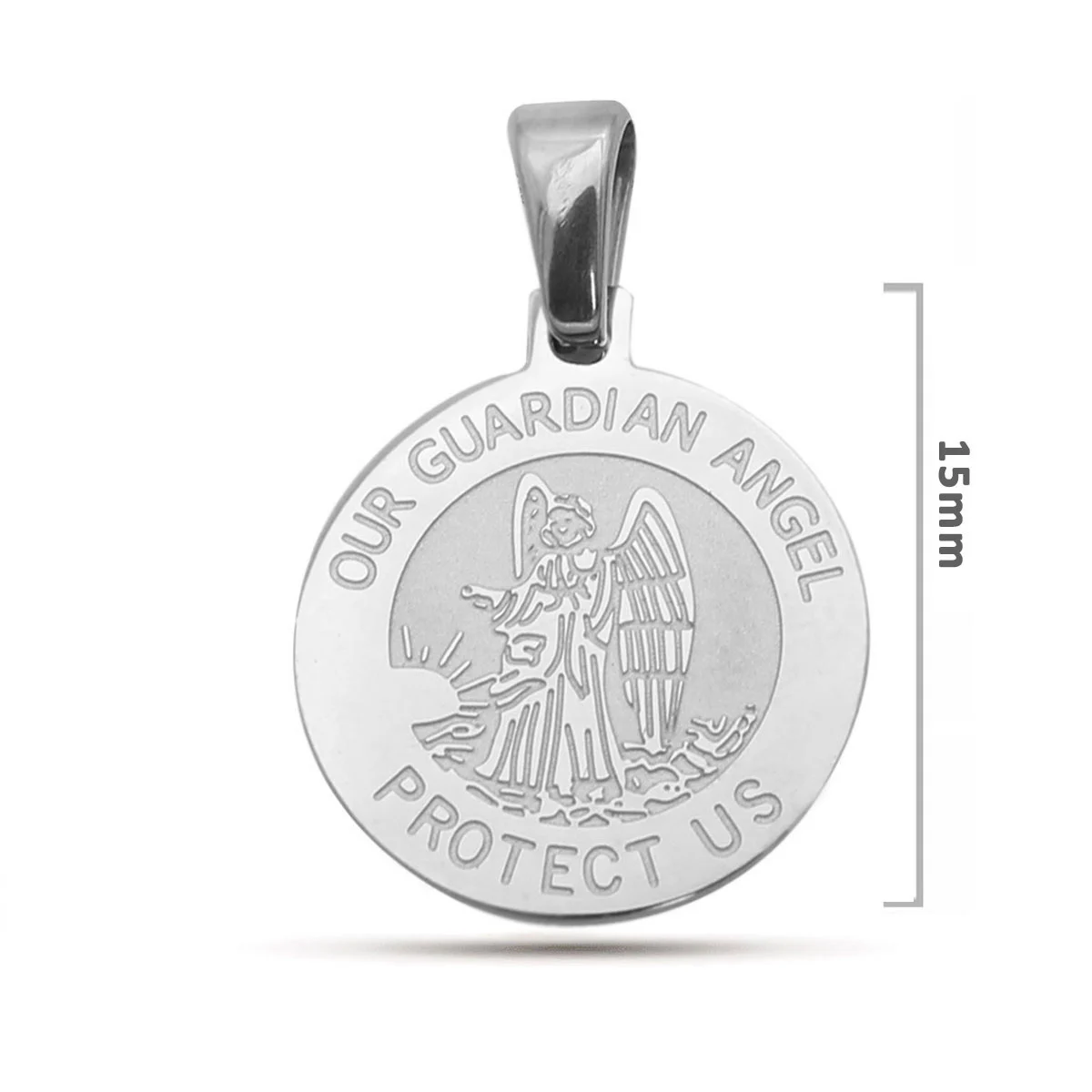 Dije Acero Plateado Angel Guardia Guardian Custodio 15mm
