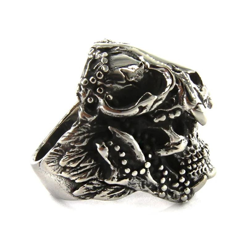 Anillo Acero Plateado Hombre Guerrero Azteca Calavera