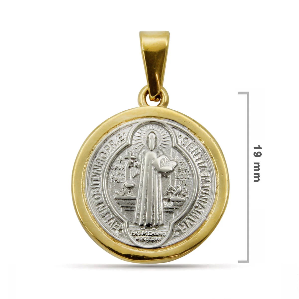 Dije Acero Bicolor Medalla San Benito Proteccion 19 mm