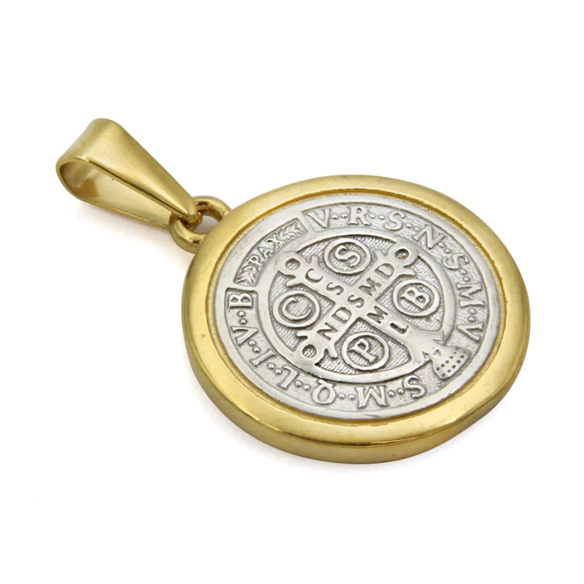 Dije Acero Bicolor Medalla San Benito Proteccion 19 mm