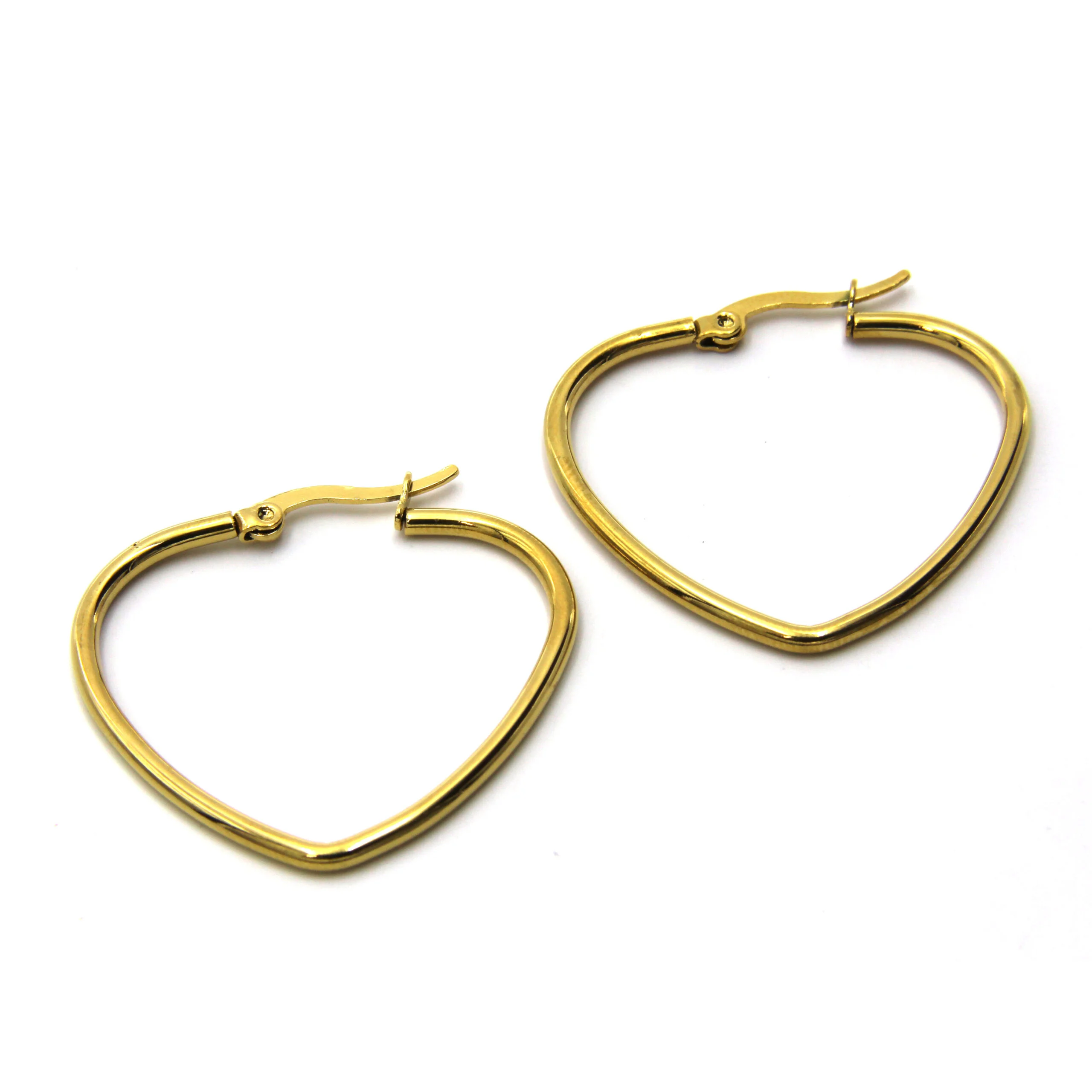 Aretes Acero Dorado Arracadas Corazón Tubular Liso 32mm