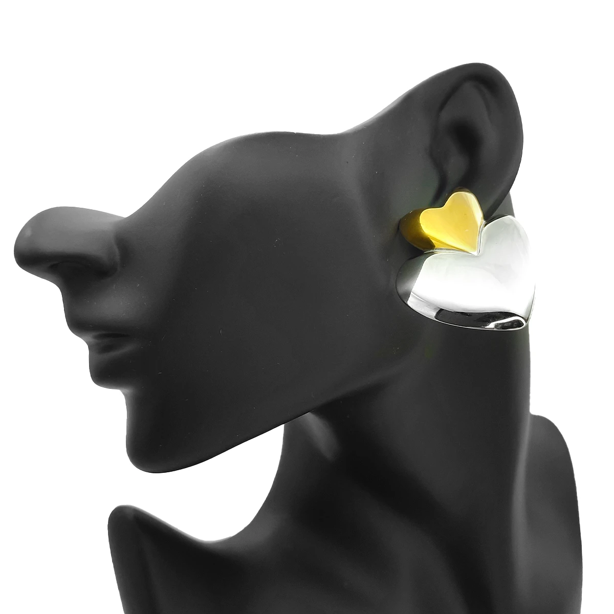 Aretes Acero Bicolor Corazones Unidos Verticales 43 mm