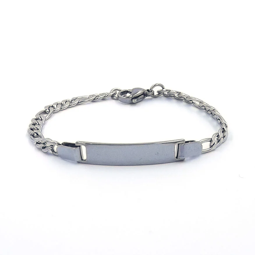 Pulsera Esclava Acero  Plata p/ Niño Placa Tradicional