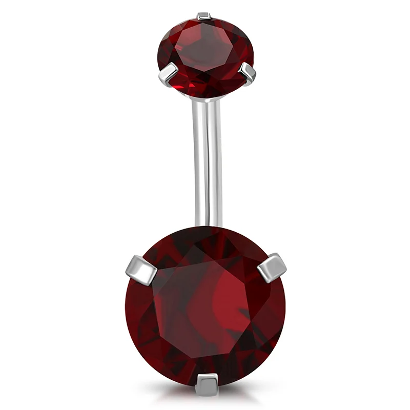 Piercing Para Ombligo Acero Zirconia Roja Doble Redondo
