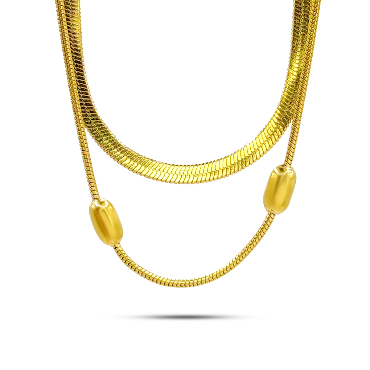 Collar Acero Doble Cadena Cola de Rata Balines y Planchada