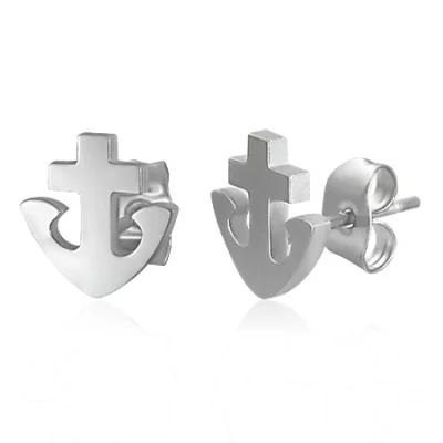 Aretes de Acero Inoxidable Plateado Diseño Ancla