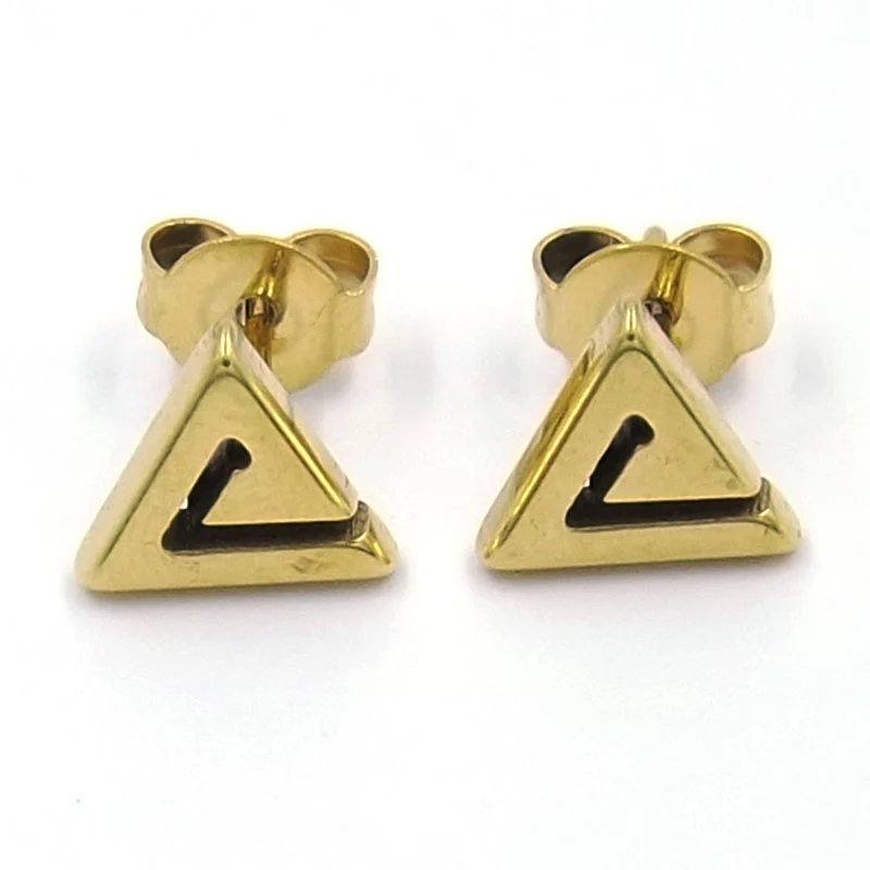 Aretes de Acero tipo Broquel Triangulo Espiral Dorado