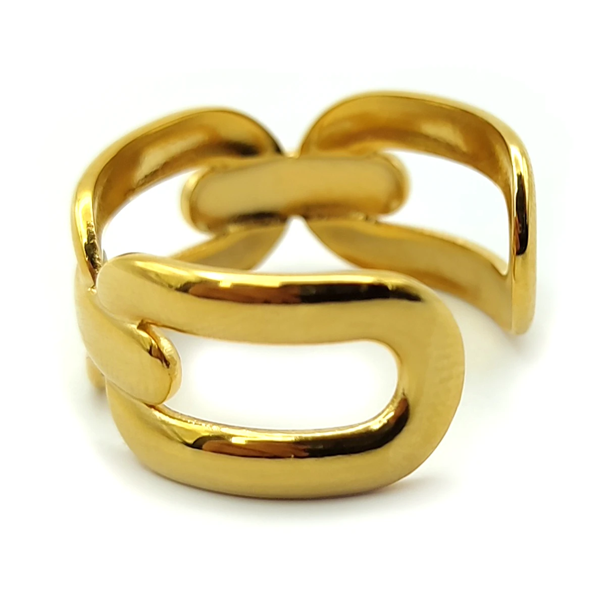 Anillo Acero Dorado Eslabon Cadena Rectangular Ajustable