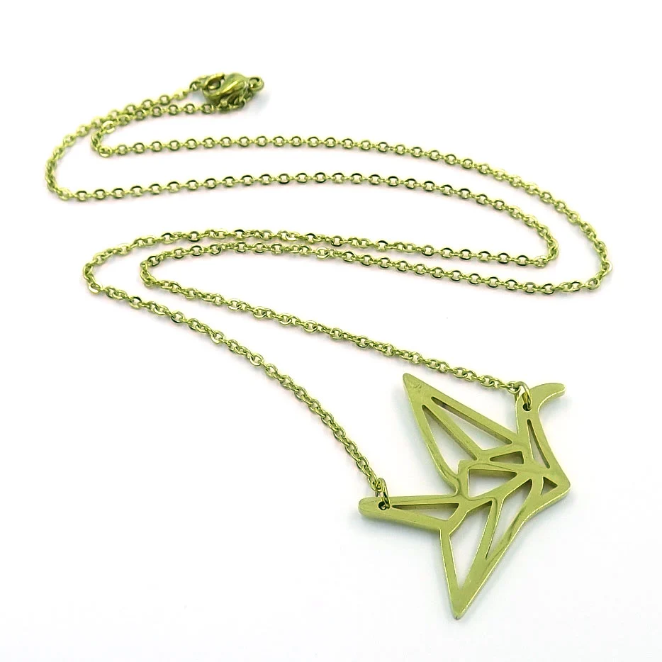 Collar Acero Dorado Grulla Origami Papel