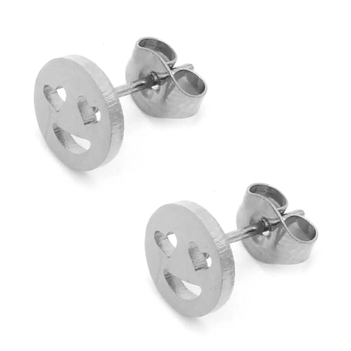 Aretes Acero Inox Plateado Tipo Broquel Emoticon Carita